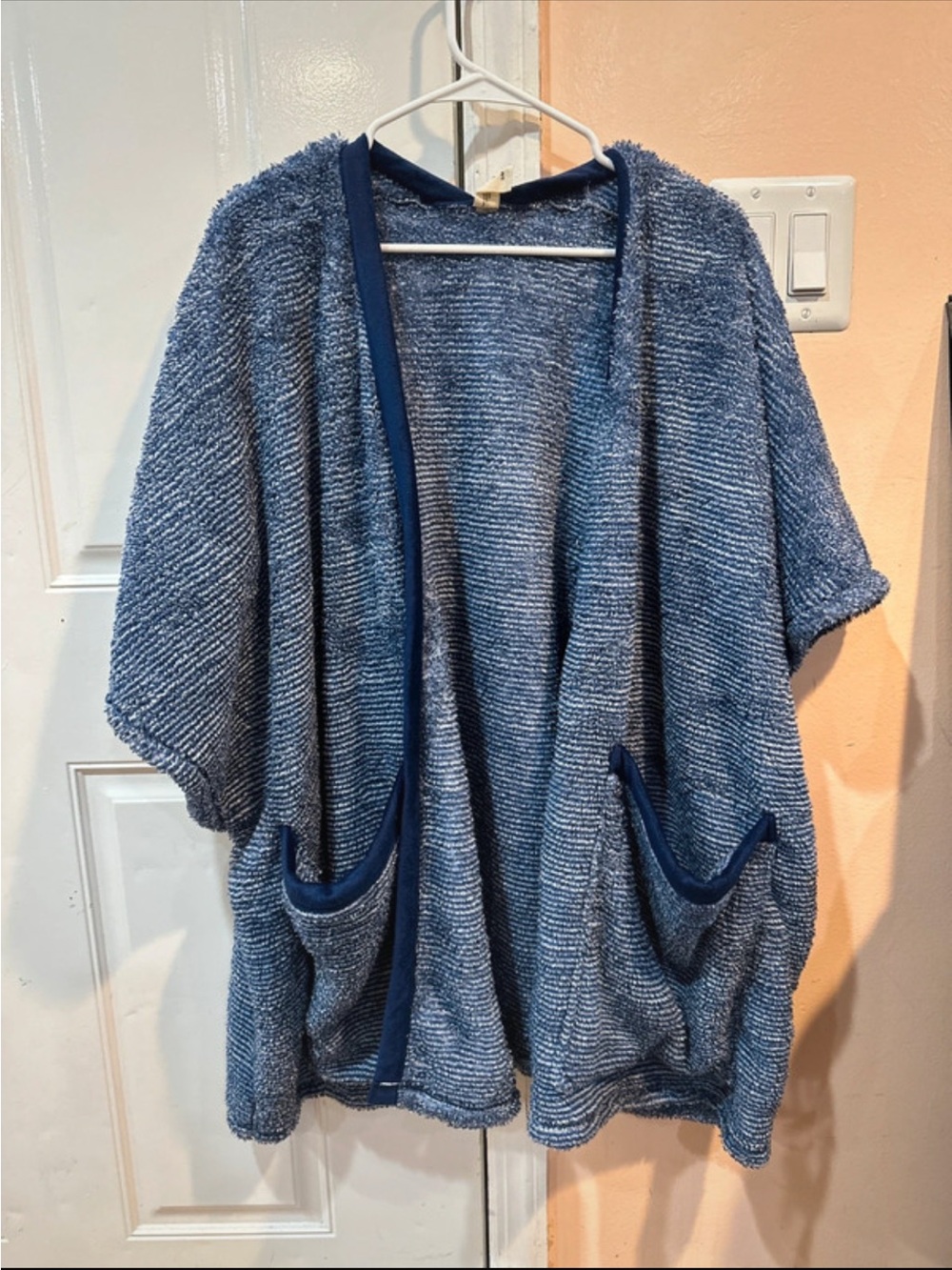 HUE Blue Textured Open-Front Poncho Cardigan